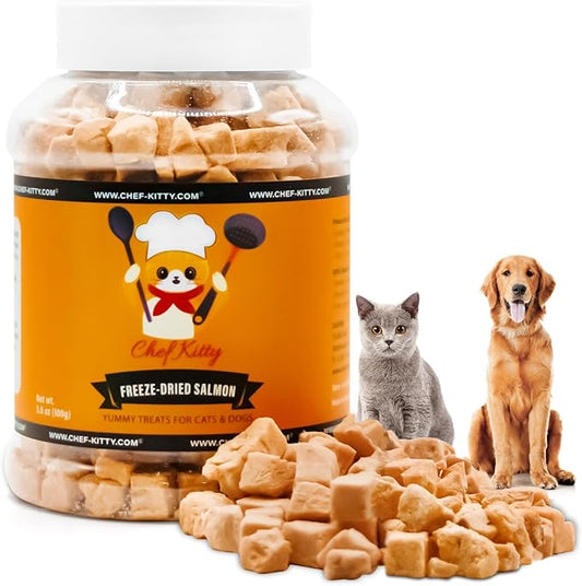 Freeze-Dried Salmon Treats for Cats & Dogs – 100% Wild Caught, Single Ingredient, High-Protein, Healthy Snack – No Additives or Preservatives – 2.6oz - Inspected & Tested in USA