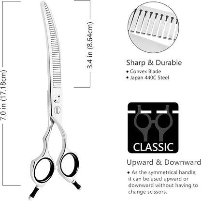 HASHIMOTO Curved Fluffer Scissors for Dog Grooming, 42 Teeth, 50% Thinning Rate, 7.0 inch, Light Weight, Designed to Remove Bulk Quickly While Leaving a Natural Finish for Groomers.