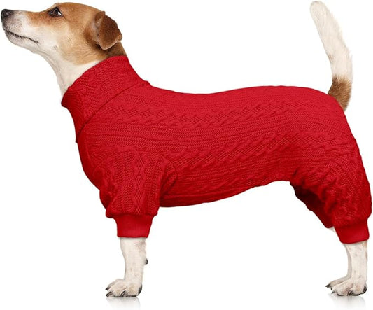 Dog Sweaters for Large Dogs Turtleneck Knitted Pet Clothes Solid Color Puppy Sweater Warm Dog Sweater(Red&XL)