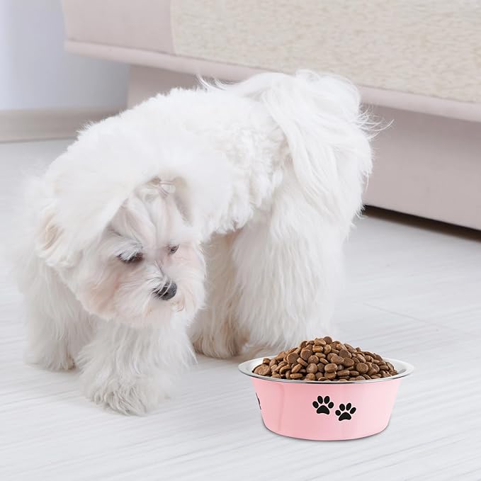 Stainless Steel Dog Bowls, Nonslip Rubber Bottom No Spill Proof Skid Metal Insulated Dog Bowls for Large Medium Small Breed Dogs (Pink, 3.6 Cups/29 OZ)