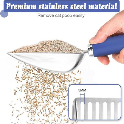 Cat Litter Scoop -Stainless Steel Metal Cat Litter Scoop-Sturdy Mesh Scooper - Mesh Shovel-Easy to Clean - Suitable for Cat Litter Box -Navy Blue