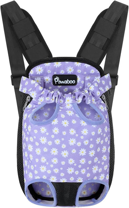 Pawaboo Pet Carrier Backpack, Adjustable Pet Front Cat Dog Carrier Backpack Travel Bag, Legs Out, Easy-Fit for Traveling Hiking for Small Medium Dogs Cats Puppies, Extra Large, Black & Purple Daisy