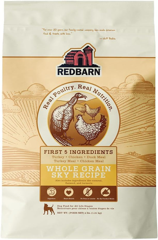 Redbarn Whole Grain Adult Dry Dog Food Kibble - Sky Chicken Recipe - Made in USA Recipe with Functional Ingredients to Support Healthy Heart, Skin, Coat, Immunity & Digestion - 4lb