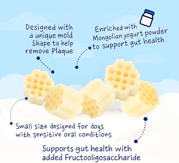 KI-You Mongolian Yogurt for Dogs – Probiotic & Prebiotic Rich for Gut Health, Soft Honeycomb Shape for Gentle Dental Care, for Sensitive Gums (Treat - Small Type)