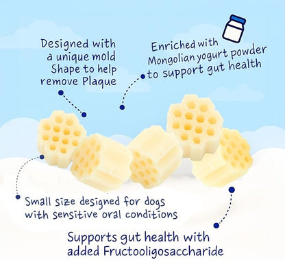 KI-You Mongolian Yogurt for Dogs – Probiotic & Prebiotic Rich for Gut Health, Soft Honeycomb Shape for Gentle Dental Care, for Sensitive Gums (Treat - Small Type)