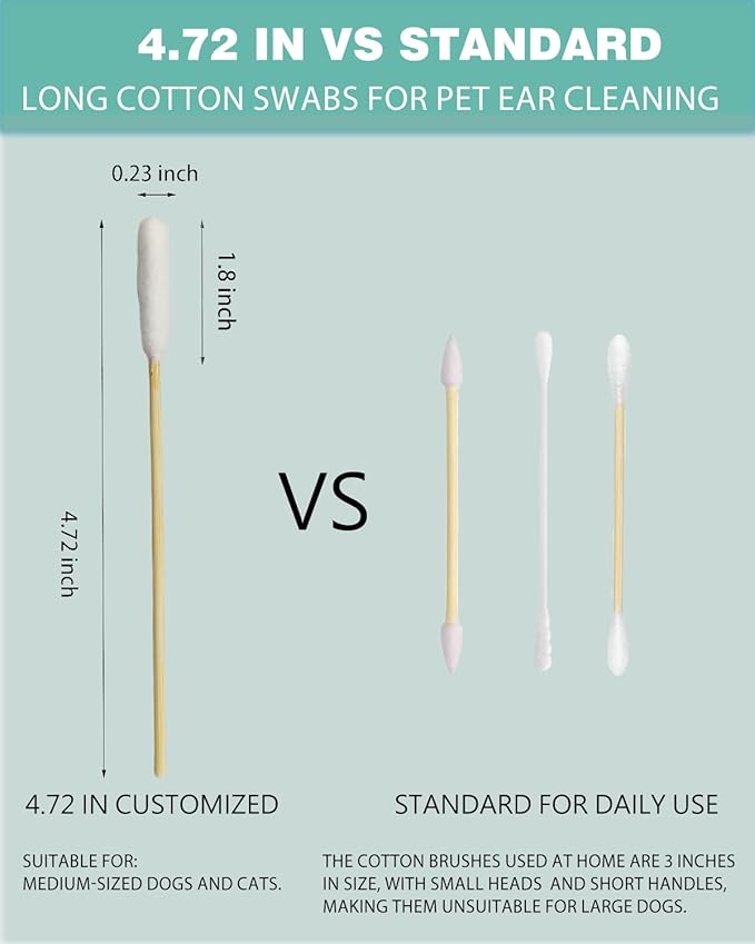 Dog Ear Swabs, 800 Count – 4.72 Inch Bamboo Cotton Swabs with Large Lint-Free Absorbent Tips for Medium Dogs, Wax Removal & Daily Grooming, Eco-Friendly, 16 Resealable Bags