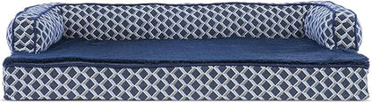 Furhaven Orthopedic Dog Bed for Medium/Small Dogs w/ Removable Bolsters & Washable Cover, For Dogs Up to 35 lbs - Plush & Woven Decor Comfy Couch Sofa - Diamond Blue, Medium