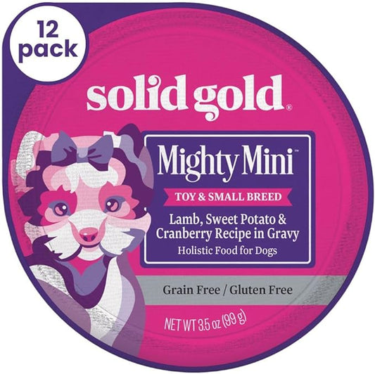 Solid Gold Wet Dog Food for Small Dogs - Grain Free Small Dog Food Wet Recipe w/Real Lamb, Superfoods & Vitamins for Gut Health & Immune Support - for Puppies, Adult & Senior Breeds - 12ct 3.5oz Cups