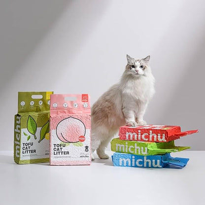 Michu Tofu Cat Litter Natural Clumping Tofu Cat Litter, Fast Clumping and Easily Scoop-able 5.5lb/88oz 5 Scents - Original, 2 Pack