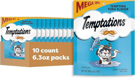 Temptations Classic Crunchy and Soft Cat Treats Tempting Tuna Flavor, 6.3 oz. Pouch (Pack of 10)