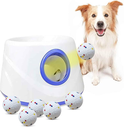 Automatic Dog Ball Launcher, Dog Ball Throw Launcher, 3 Adjustable Distance 20-45FT, with 6 2.3-inch ETPU Balls, for Small/Medium Dogs, Indoor and Outdoor Interactive Toys