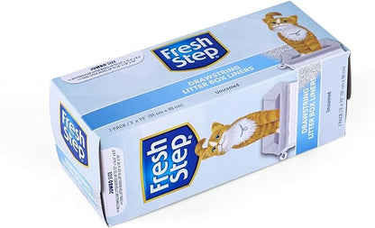 Fresh Step Drawstring Large Litter Box Liners | Heavy Duty Liners for Cat Litter Box | Scented & Unscented Available | Quick & Easy Cleanup, Unscented, Jumbo - 4 Pack