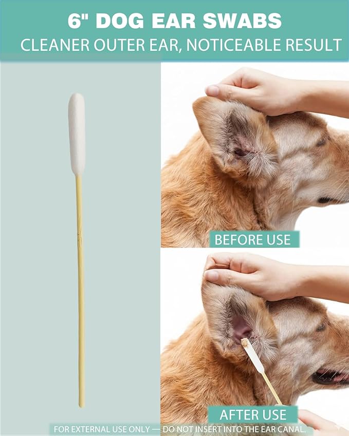 Dog Ear Swabs, 800 Count – 6-Inch Bamboo Cotton Swabs with Large Absorbent Tips for Pet Ear Cleaning, Wax Removal & Grooming,Resealable Pouch