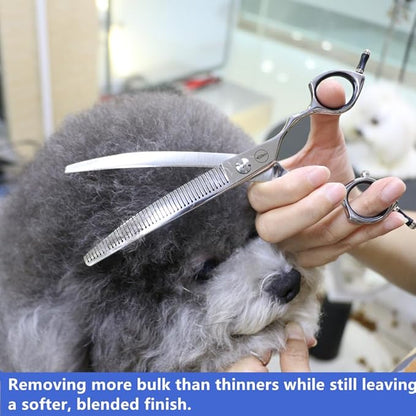 HASHIMOTO Curved Fluffer Scissors for Dog Grooming, 42 Teeth, 50% Thinning Rate, 7.0 inch, Light Weight, Designed to Remove Bulk Quickly While Leaving a Natural Finish for Groomers.