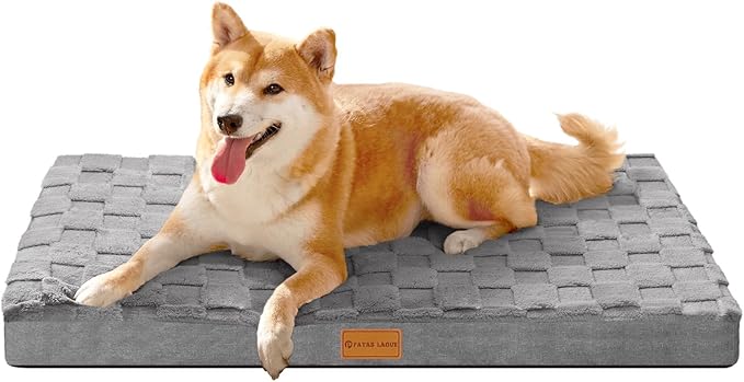 Patas Lague Orthopedic Dog Bed Large Sized Dog 36''X24'', Waterproof Soft Comfortable Egg Crate Foam Large Pet Beds Crate Mat with Removable Washable Cover and Nonskid Bottom, Grey