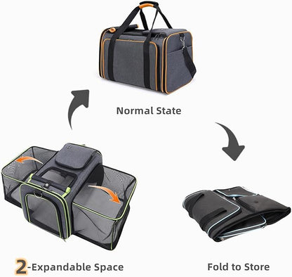 Expandable Travel Small Dog Cat Carrier(Large),Airline Approved Soft-Sided Pet Carrier with Removable Fleece Pad and Pockets for Cats/Puppy and Small Animals