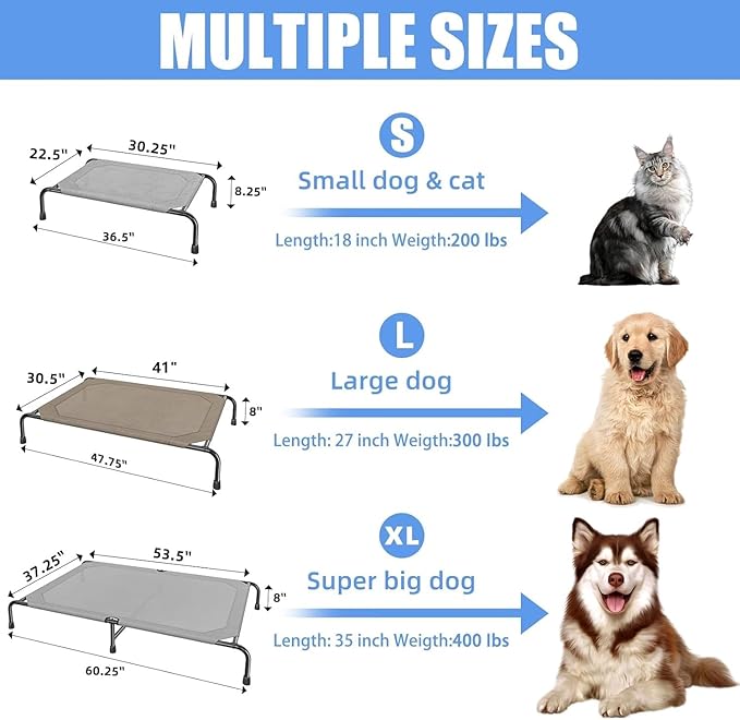 Simple Trending Elevated Dog Bed, Waterproof Small Pet Cot, Breathable Cooling Raised Pet Bed for Small Dogs Breeds Load 200lb, 36.5" x 22.5", Grey