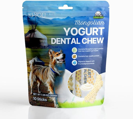 KI-You Mongolian Yogurt for Dogs – Probiotic & Prebiotic Rich for Gut Health, Soft Honeycomb Shape for Gentle Dental Care, for Sensitive Gums (Chew - Long Type)