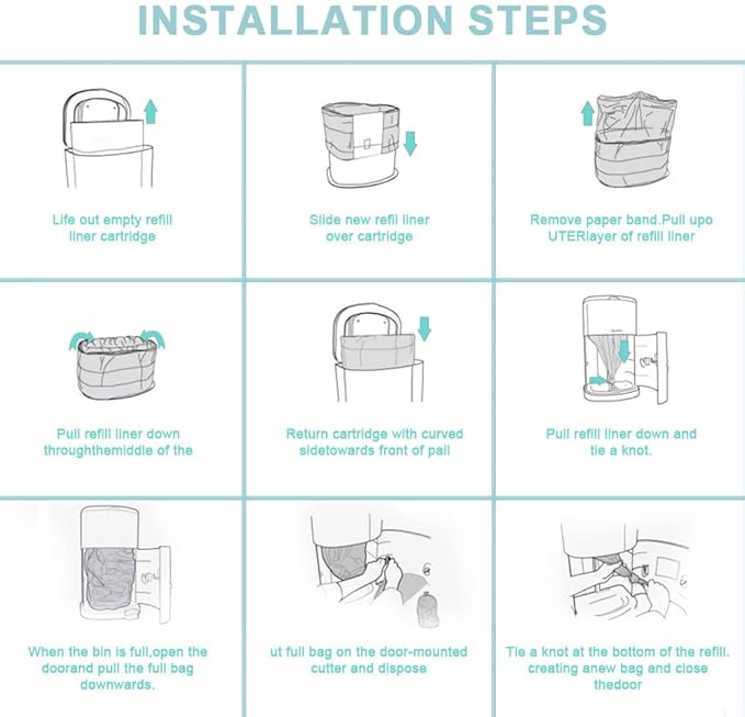 Cat Litter Pail Liner Refills Bags Compatible with Litter Champ Litter Pail, Lightly Scented, Green, 6 Count