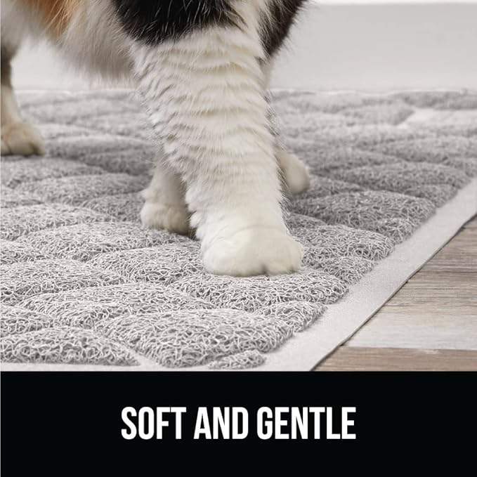 GORILLA GRIP Cat Litter Box Mat, 35x23, Water Resistant, US Designed Kitty Litter Trapping Mats, Easy to Clean, Scatter Control, Less Mess and Clean Floors, Kitten Supplies for Indoor Cats, Light Gray