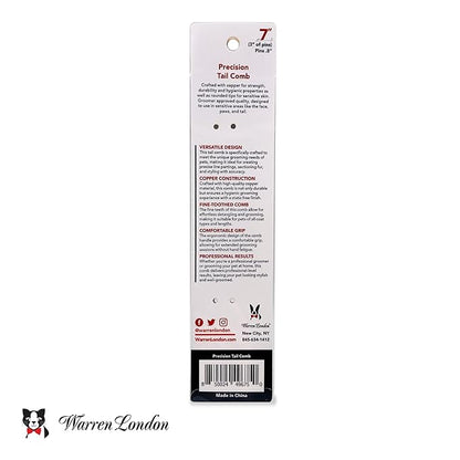 Warren London Precision Tail Comb made with Copper | 7 inches | Rounded Tips Prevent Irritation | Finishing and Fluffing Comb for Grooming Paws Face and Tail | Tear Stain Removal