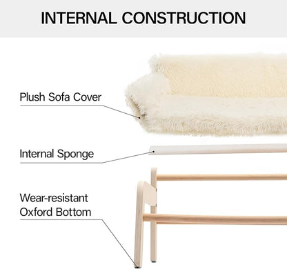 MEWOOFUN Cat Couch Bed, Pet Sofa for Indoor Cats Wooden Indoor Elevated Cat Beds with Removable Mattress Cover Suitable for Kitty, Puppy or Small Animal (Beige, Large)