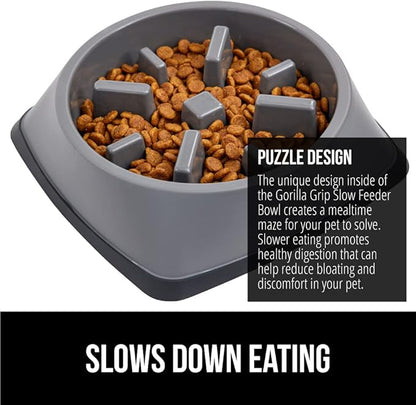 GORILLA GRIP Patent Pending Slow Feeder Dog Bowls, Interactive Puzzle Toy for Dogs and Cats Food Training, Keeps Pets Busy and Prevents Puppy Overeating, All Breeds, 100% BPA Free, 1 Cup, Gray