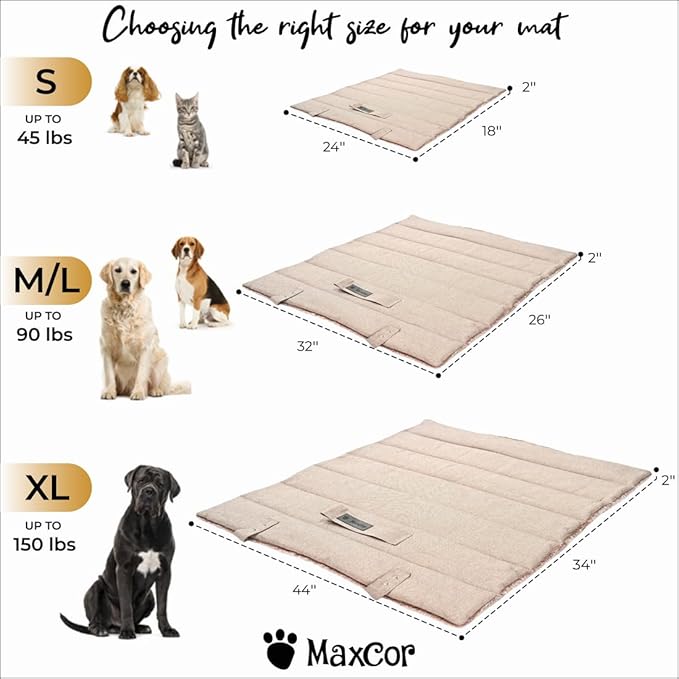 Small Rectangular Beige Cat and Dog Bed - Relieves and Preserves Joints - Reversible Summer/Winter mat and Easy to Carry - Machine Washable and Does Not Deform
