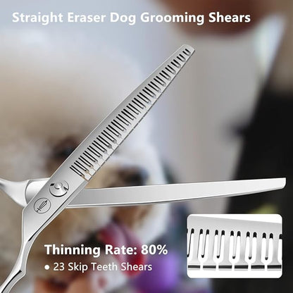 HASHIMOTO Straight Eraser Dog Grooming Scissors, 23 Teeth,7.0 Inch,80% Thinning Rate,Light Weight, Designed for Bulking off Coat Quickly.