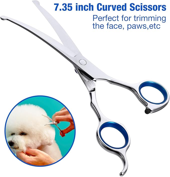 Dog Grooming Scissors Kit with Safety Round Tips,6 in 1 Professional Dog Scissors for Grooming, 4CR Stainless Steel Pet Grooming Shears