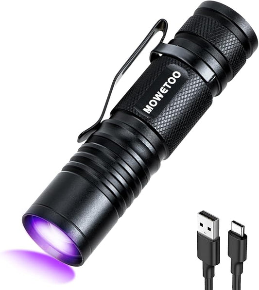 Black light UV Flashlight Rechargeable, 395nm Mini Zoomable Blacklight Woods Lamp, Portable But Powerful USB Ultraviolet Flashlights for Pet Urine Detection, Home, Scorpions, Resin Curing, Leak