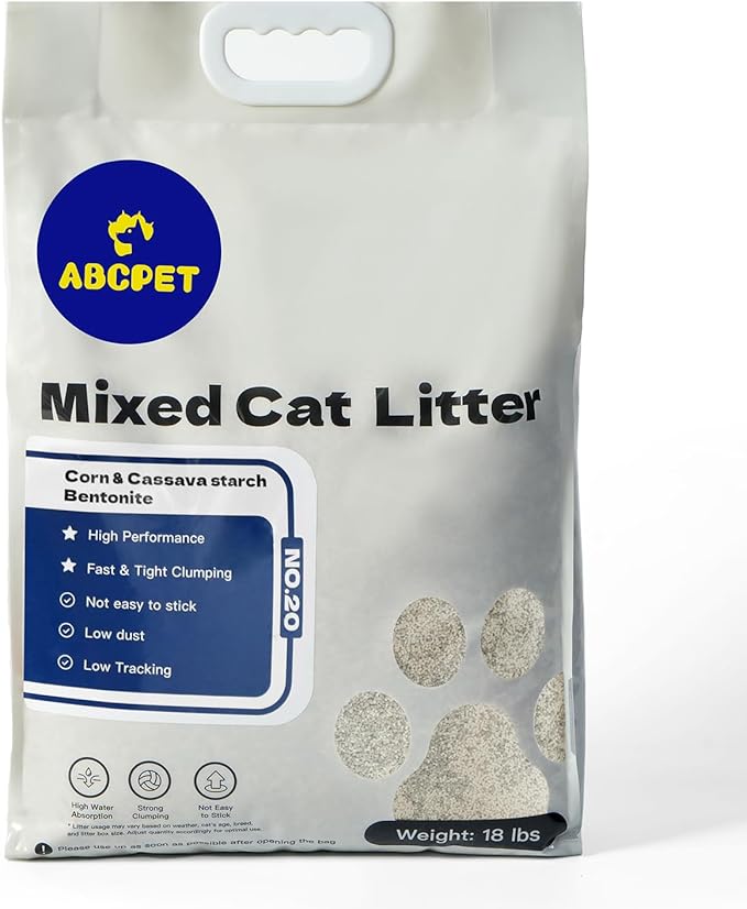 Cat Litter Clumping Mixed Cassava Cat Litter Clumping Tapioca Litter with Odor Control, Dust-Free, Unscented Natural Litter Sodium-Based for Kittens, 18 Ib