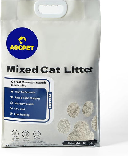 Cat Litter Clumping Mixed Cassava Cat Litter Clumping Tapioca Litter with Odor Control, Dust-Free, Unscented Natural Litter Sodium-Based for Kittens, 18 Ib