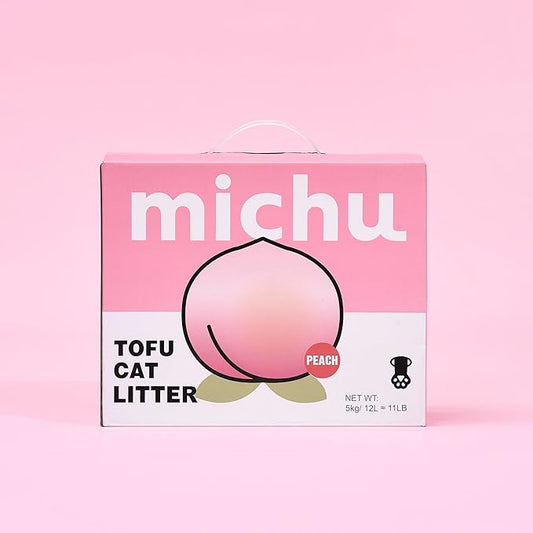 Michu Tofu Cat Litter Gen3 – 100% Natural & Biodegradable Clumping Formula, Fast-Clumping, Odor-Control, Flushable, Low-Tracking, Dust-Free – Value Box, 1 Box=11 lb, Peach