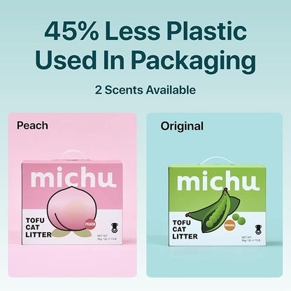Michu Tofu Cat Litter Gen3 – 100% Natural & Biodegradable Clumping Formula, Fast-Clumping, Odor-Control, Flushable, Low-Tracking, Dust-Free – Value Box, 1 Box=11 lb, Original