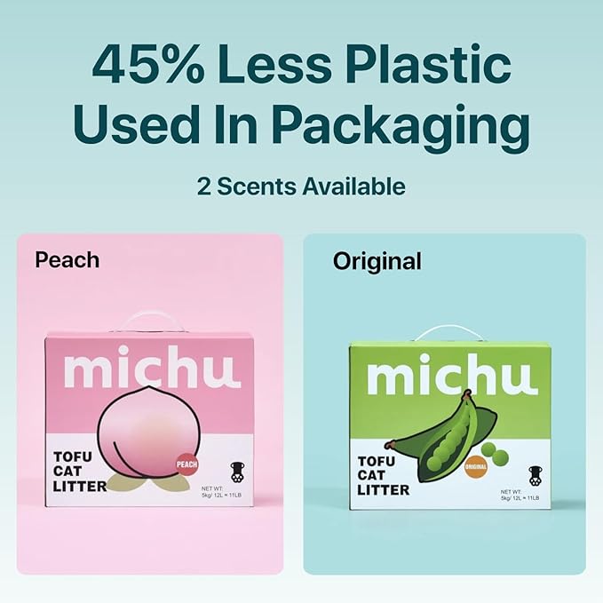 Michu Tofu Cat Litter Gen3 – 100% Natural & Biodegradable Clumping Formula, Fast-Clumping, Odor-Control, Flushable, Low-Tracking, Dust-Free – Value Box, 2 Boxes=22 lb, Original