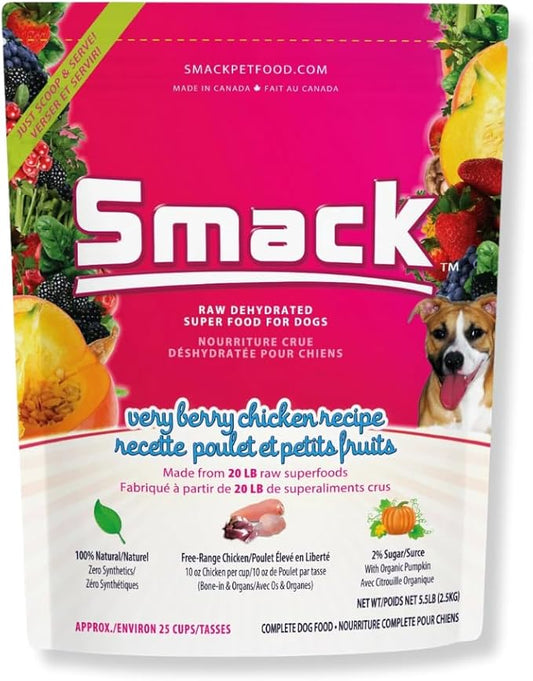 Smack Pet Food Organic Raw Dehydrated Dog Food Grain-Free, Gluten-Free, Raw Food for Dogs (Very Berry Chicken, 8.8 Ounce