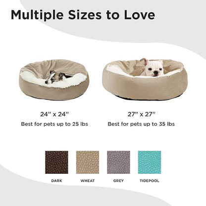 Best Friends by Sheri Cozy Cuddler Ilan Covered Cat and Dog Bed with Attached Blanket, Wheat, 24"x24"