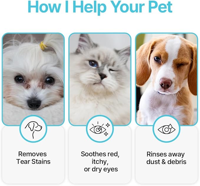 Breezytail PetO’Cera Q-Eye, Lubricating Eye Drops, Daily Moisture for Dry Eyes, Gently Flushes Irritants & Tear Stains, Vet-Approved for Dogs & Cats, 1ml*30ea