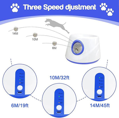 Dog Ball Thrower Launcher, Automatic Ball Launcher for Dogs, 3 Adjustable Distance Settings, Indoor Outdoor Interactive Toy, with 3 2.3-inch Balls, Small/Medium Sized Dog Thrower