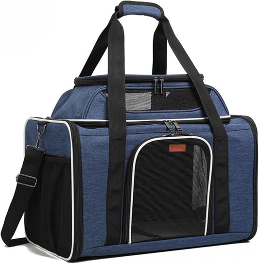 19" L x 12" W x 17" H Inches Cat, Dog Carrier for Pets Up to 25 Ibs, Washable，Soft Sided，Collapsible Travel Puppy Carrier. (Blue)