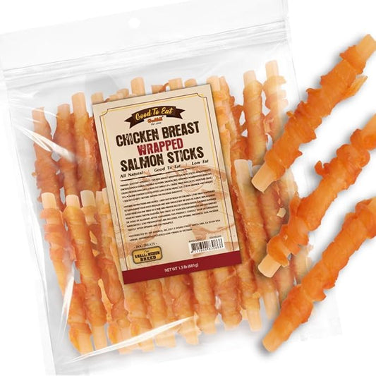 Gootoe Chicken Breast Wrapped Salmon Sticks 1.5lb, All Natural, Grain-Free, Low Fat, Premium Training Chews, Healthy & Easily Digestible