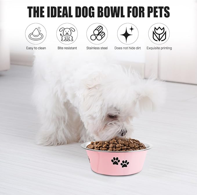 Stainless Steel Dog Bowls, Nonslip Rubber Bottom No Spill Proof Skid Metal Insulated Dog Bowls for Large Medium Small Breed Dogs (Pink, 3.6 Cups/29 OZ)