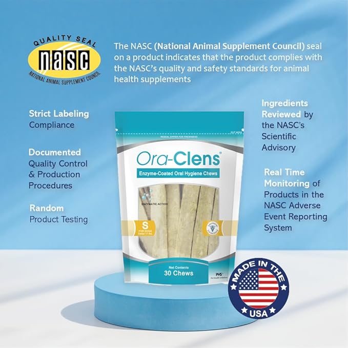 Oral Hygiene Chews for Small Dogs - Cleans Teeth and Freshens Breathe - Coated with Enzymes - Prevents Plaque & Bacteria Build Up - 30 Chews