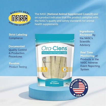 Oral Hygiene Chews for Small Dogs - Cleans Teeth and Freshens Breathe - Coated with Enzymes - Prevents Plaque & Bacteria Build Up - 30 Chews