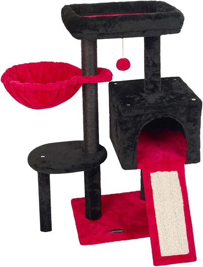 FISH&NAP Cute Cat Tree Kitten Cat Tower for Indoor Cat Condo Sisal Scratching Posts with Jump Platform Cat Furniture Activity Center Play House RedBlack