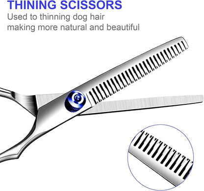 Professional 6 in1 Dog Grooming Scissors Kit, Titanium Coated Dog Scissors for Grooming, Grooming Shears Kit for Dogs Cat Pet At Home