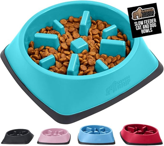 GORILLA GRIP Patent Pending Slow Feeder Dog Bowls, Interactive Puzzle Toy for Dogs and Cats Food Training, Keeps Pets Busy and Prevents Puppy Overeating, All Breeds, 100% BPA Free, 1 Cup, Turquoise