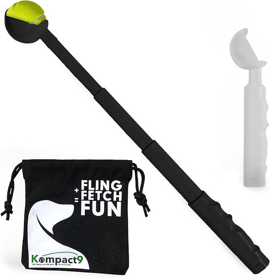 Kompact9 | Retractable Pocket-Sized Ball Launcher, Eco-Friendly & Portable Dog Fetch Toy, Made from Recycled Plastic, UK Designed, Fits Standard Tennis Balls Perfect Dog Exercise Equipment | Black