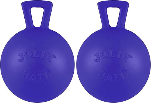 Jolly Pets Tug-n-Toss Heavy Duty Dog Toy Ball with Handle, 4 Inches/Petite, Blue (404 BL),Small Breeds (Pack of 2)
